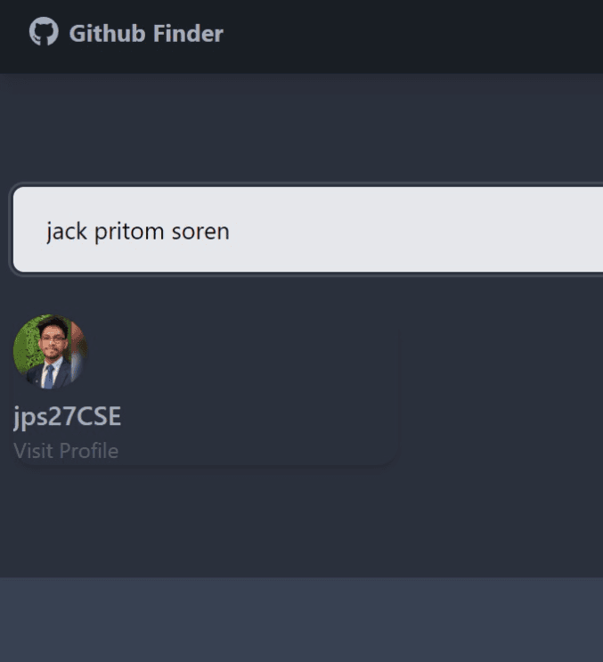 Github Finder - Project showcase by Jack Pritom Soren, Full Stack Software Engineer